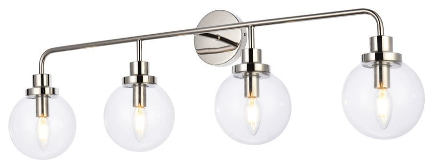 Helen 4-Light Bath Sconce, Polished Nickel With Clear Shade
