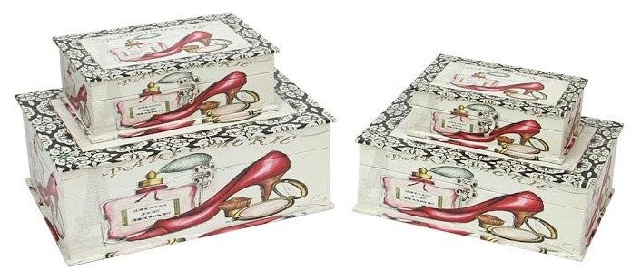 Vintage-Style Fashion Themed Decorative Storage Boxes, Set of 4, 14"