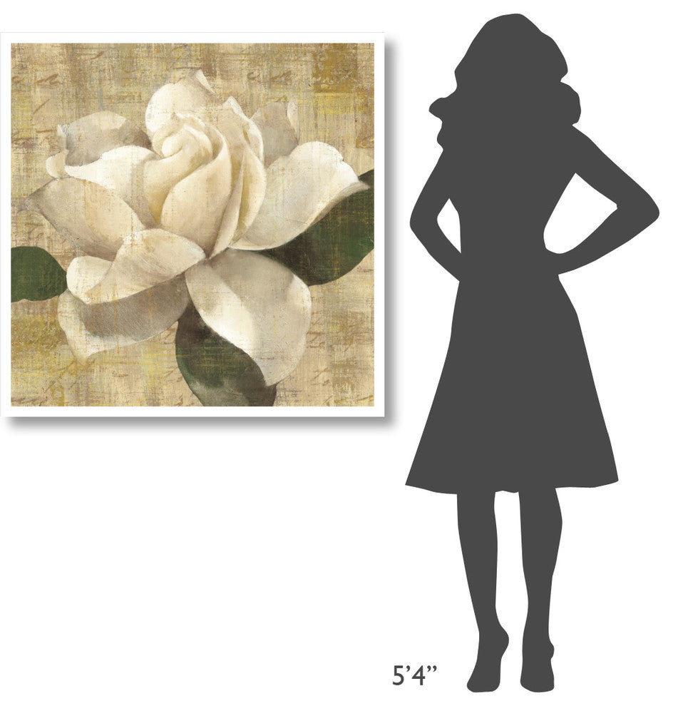 "Gardenia Blossom on Script" Digital Paper Print by Albena Hristova, 38"x38"