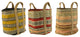 Set of 3 Multi Colored Woven Jute Baskets W Handles 18x18