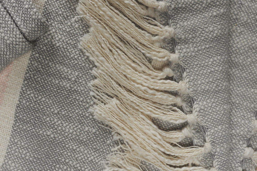 Touch of Blush Striped Throw Blanket With Fringe