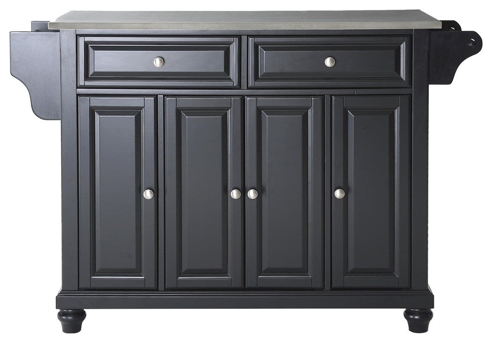 Cambridge Stainless Steel Top Kitchen Island, Black Finish