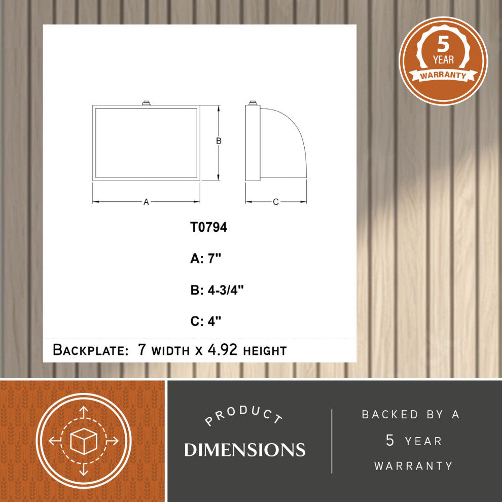 Walsh 1-Light Wrm Brass Dusk to Dawn Modern Outdoor Wall Sconce Fixture Dark Sky, Warm Brass, 7"wx4.75"hx4"d