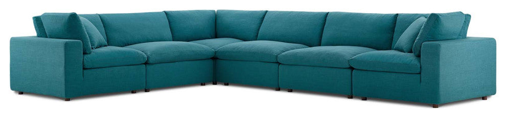 Commix Down Filled Overstuffed 6 Piece Sectional Sofa Set Teal