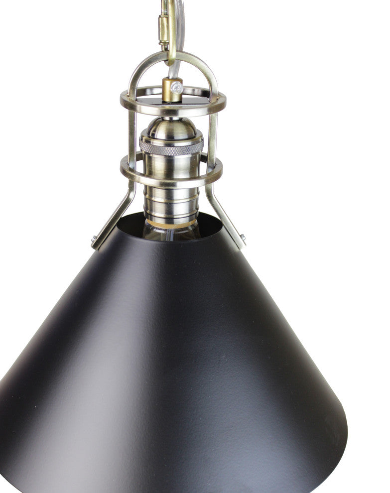 Zulia 1-Light Metal Cone Pendant, Black and Brass