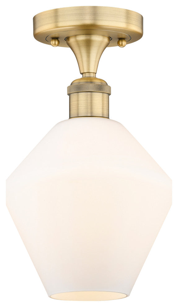 Cindyrella-1 Light 8" Semi-Flush Mount-Brushed Brass, Cased Matte White Shade