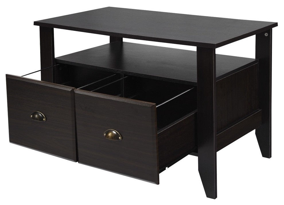 Multi-function Retro Coffee Cabinet Table With 2 Drawers