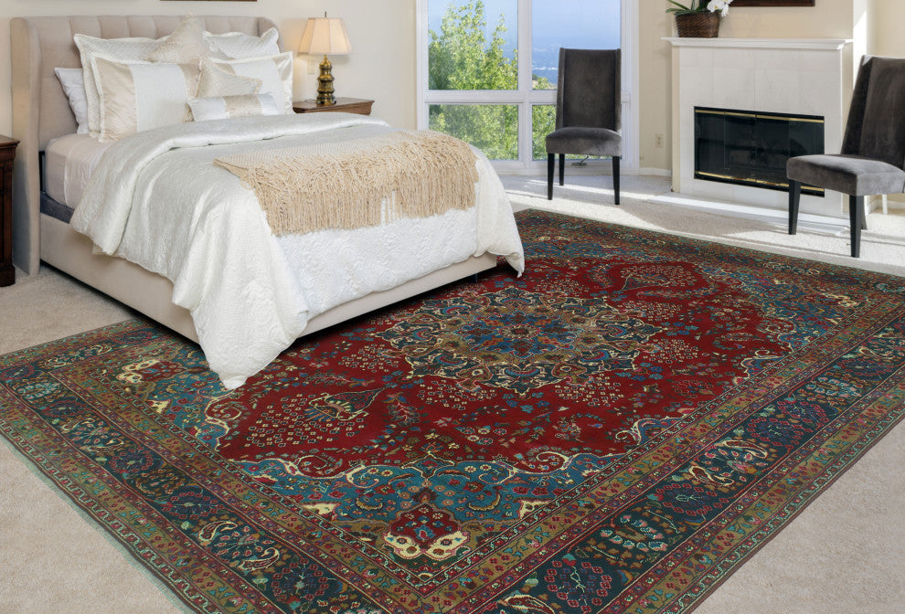Fine Vintage Distressed Eliana Red/Navy Rug, 9'7x12'9
