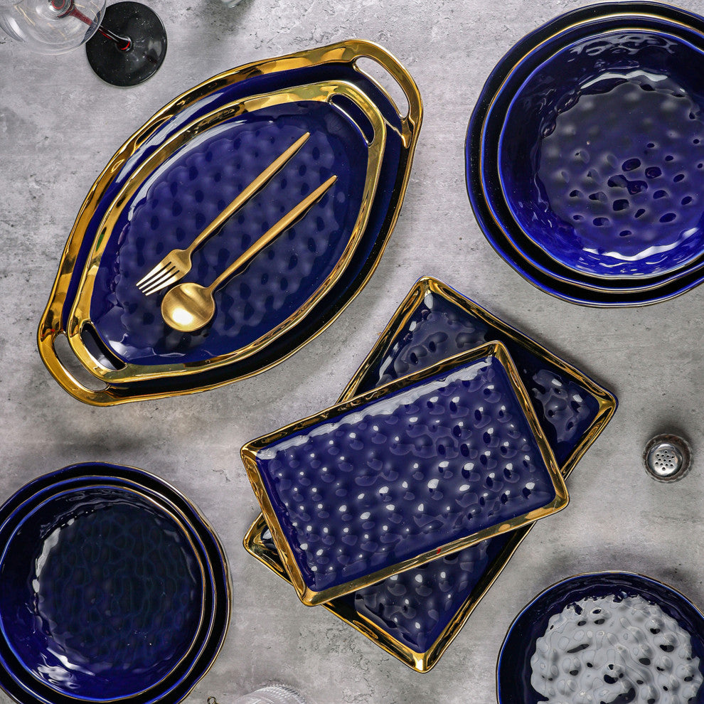 2-Piece Stone Lain Florian Porcelain Serving Plate Set, Blue