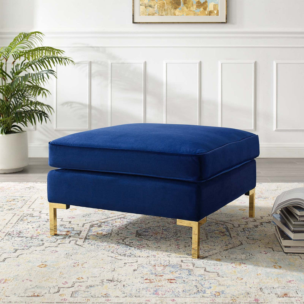 Accent Chair Ottoman, Velvet, Blue Navy, Modern, Living Lounge Hotel Hospitality