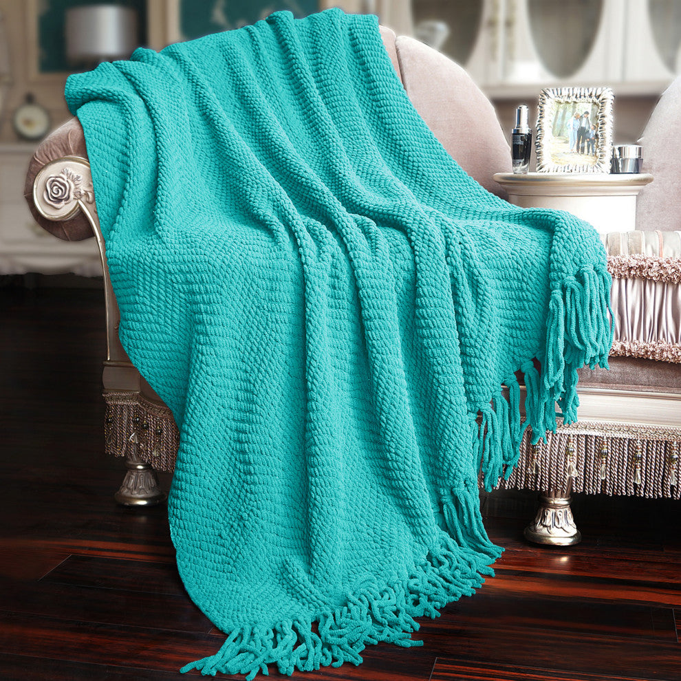 Tweed Knitted Throw Blanket, Baltic Blue, 50"x60"
