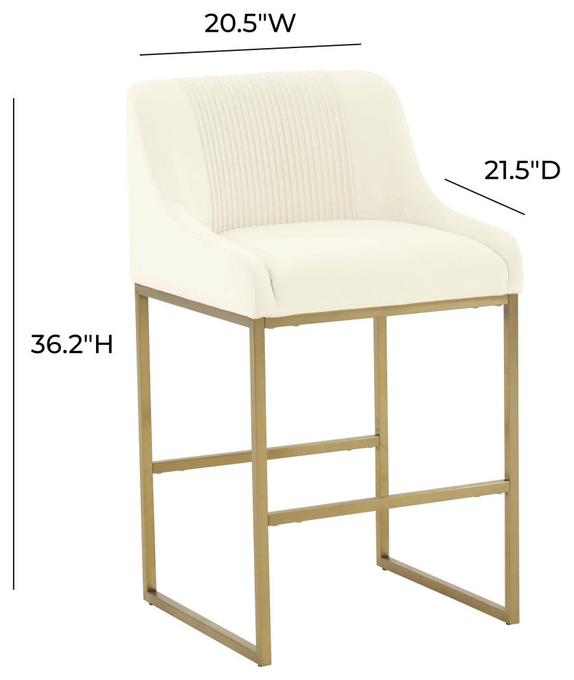 Lisa Pleated Velvet Counter Stool, Cream