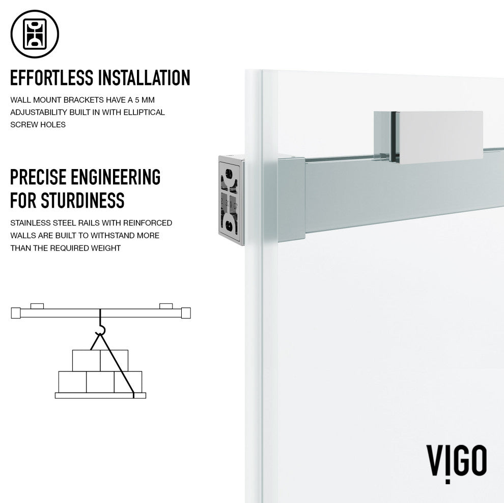 VIGO Houston Frameless Sliding, V-Motion, Chrome, Shower Door, 56" to 60" W X 76" H, Clear Glass