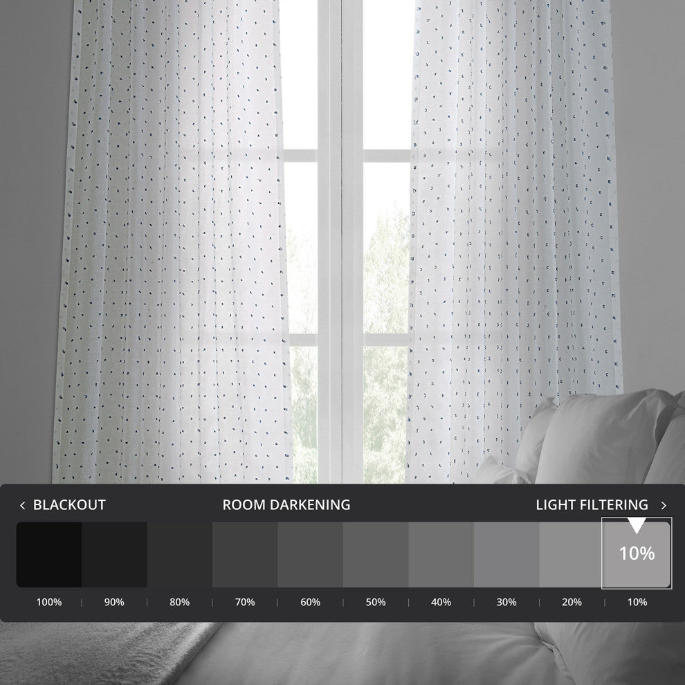 Altair Blue Patterned Linen Sheer Curtain Single Panel, 50"x108"