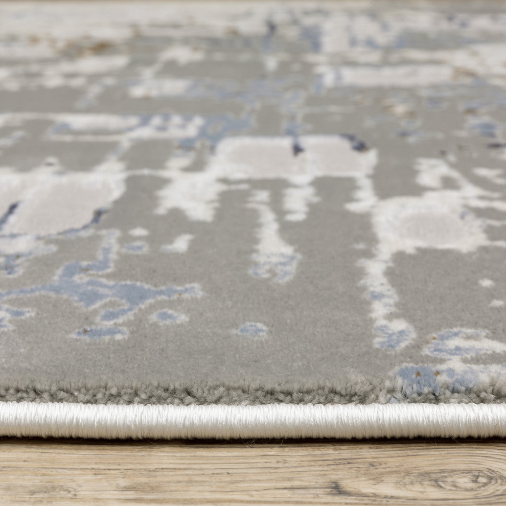 Emery Abstract Grey/Blue Indoor Area Rug, 7'10" x 10'10"
