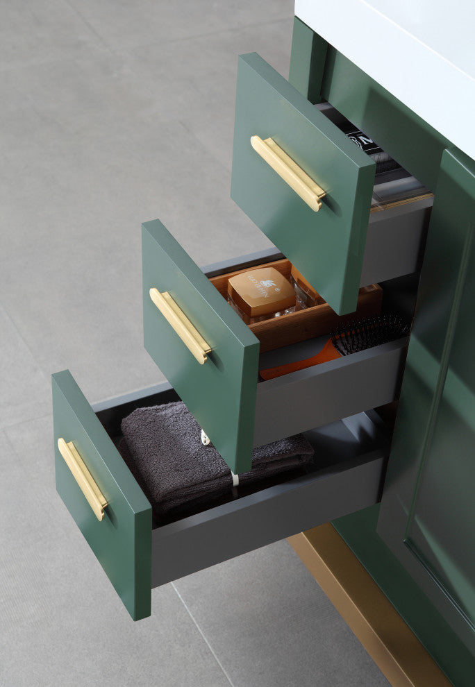 WINCHESTER Freestanding Modern Bathroom Vanity, Forest Green, 48", White Countertop