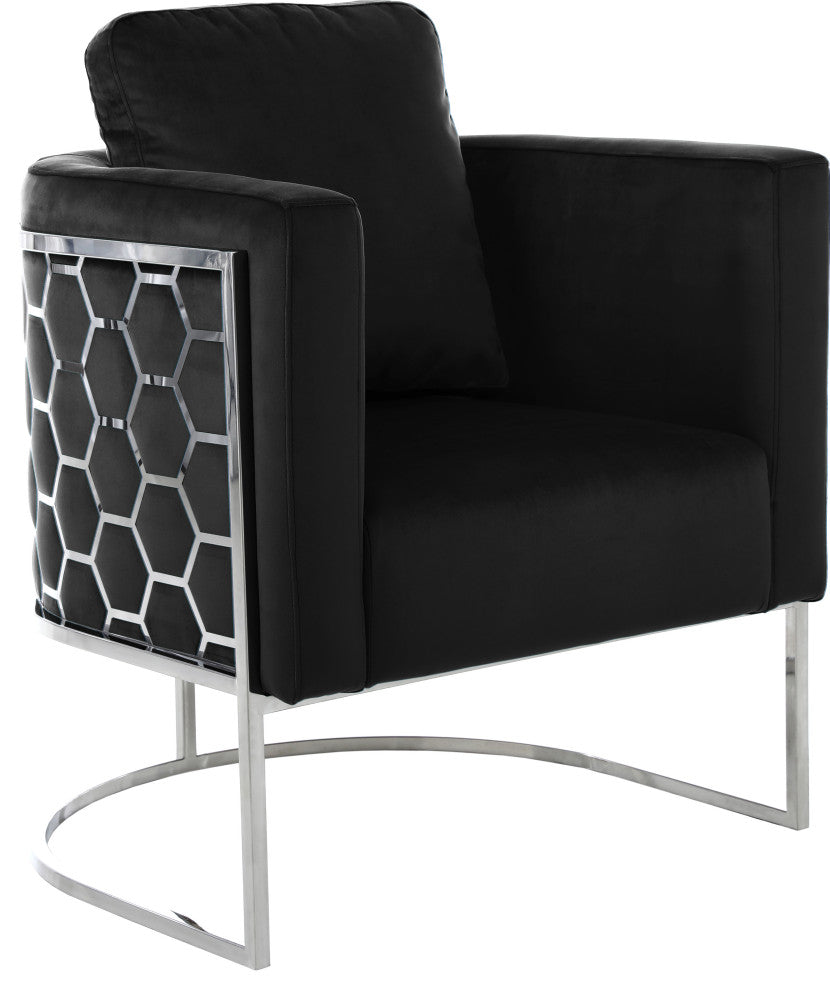 Casa Velvet Upholstered Chair, Black, Chrome Finish