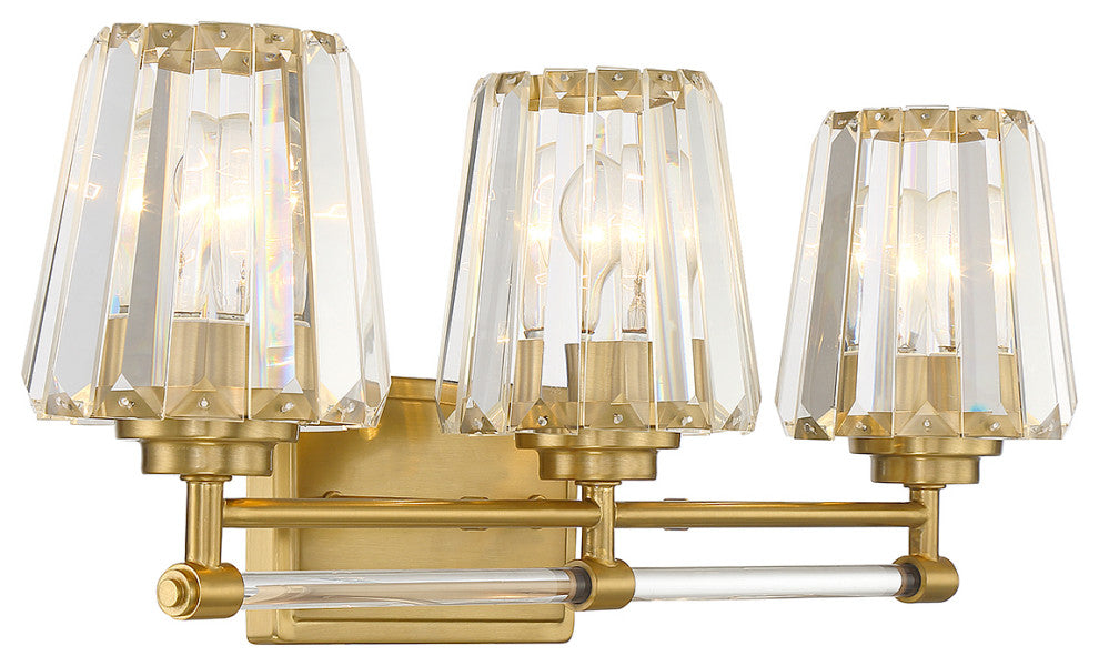 Garnet 3-Light Bathroom Vanity Light, Matte Black, Warm Brass