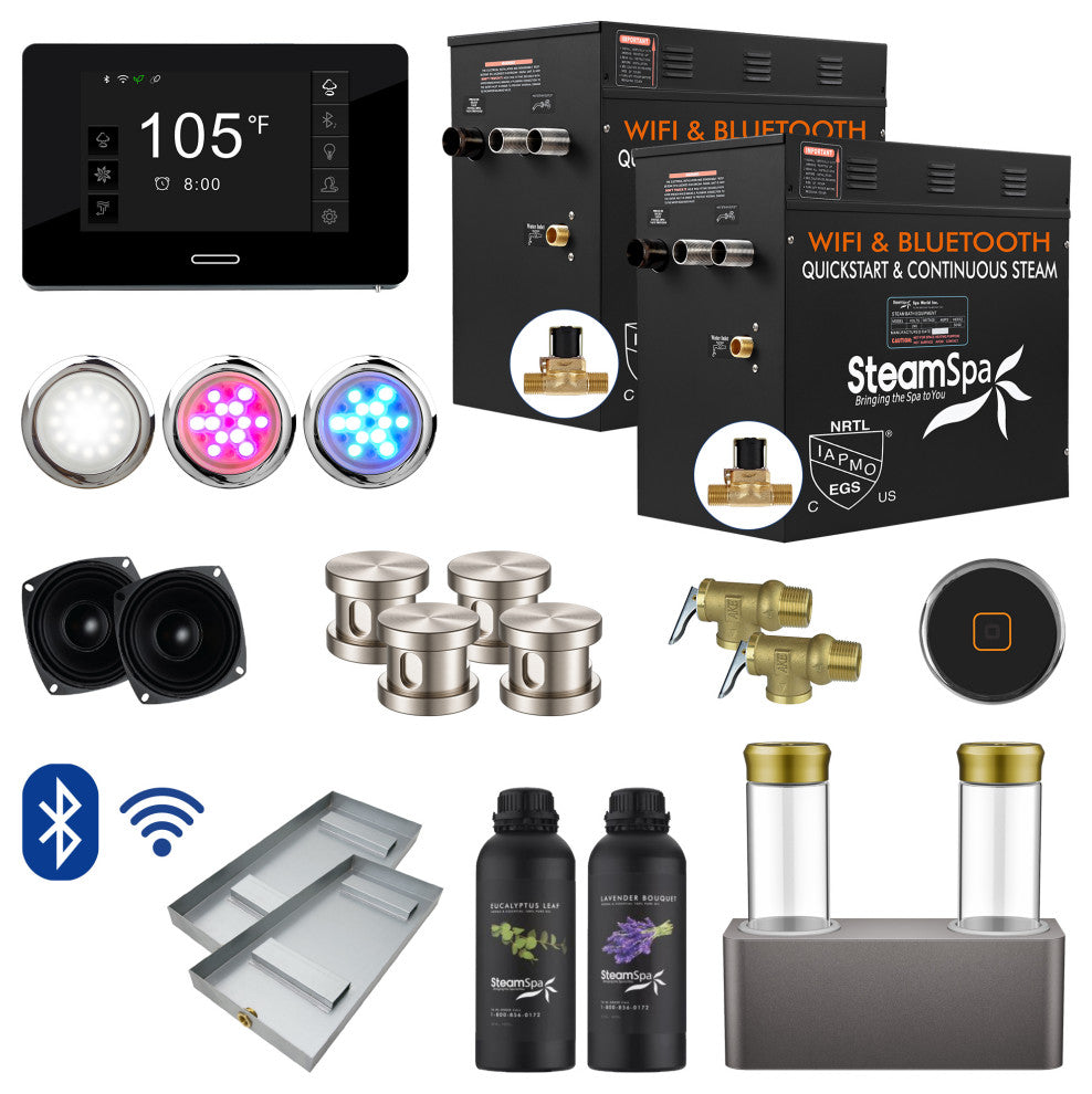2 x 12kW QuickStart Steam Bath Generator With Dual Aroma Pump, Brushed Nickel