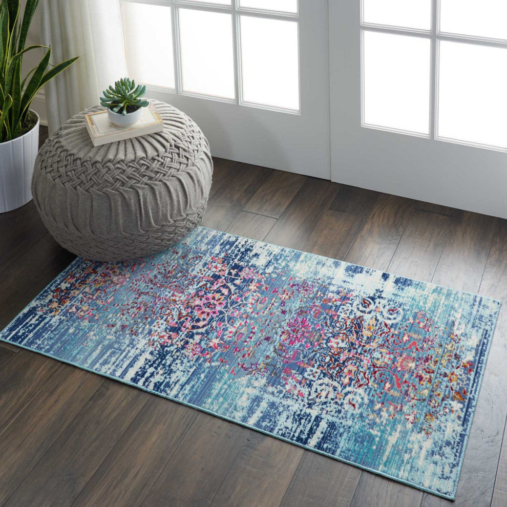 Nourison Vintage Kashan 2' x 4' Blue Vintage Indoor Area Rug