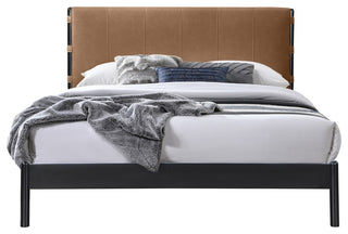 Abigail Upholstered Bed, Cognac, Full, Vegan Leather