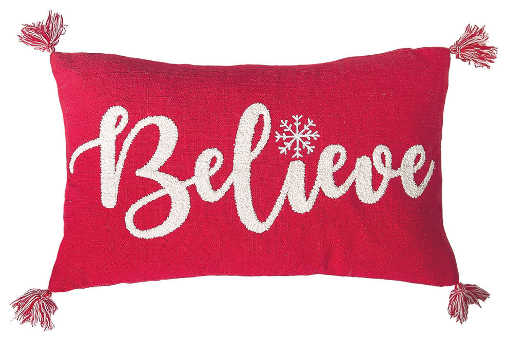Snowflake Believe Embroidered Pillow
