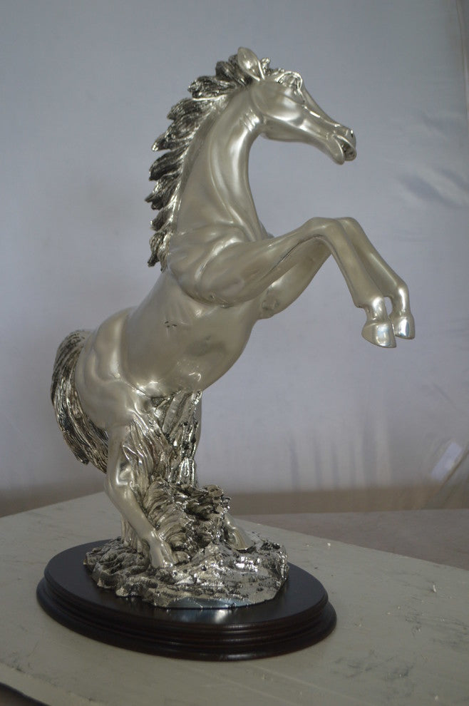 Rearing Horse  Silver Finished Statue -  Size: 18"L x 10"W x 22"H.