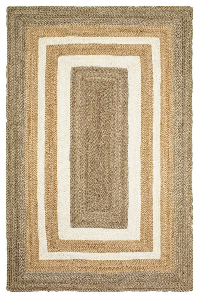 8" x 10" Tan and White Multi Bordered Area Rug