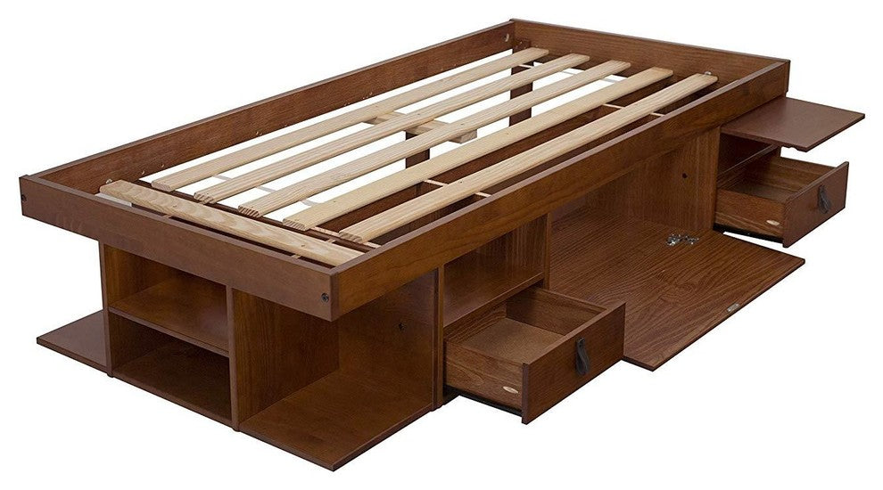 Memomad Bali Storage Platform Bed with Drawers (Twin Size, Caramel)
