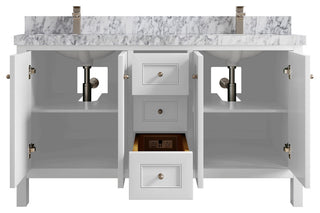 Nashville 60" Double Bathroom Vanity, White 2" Carrara Marble