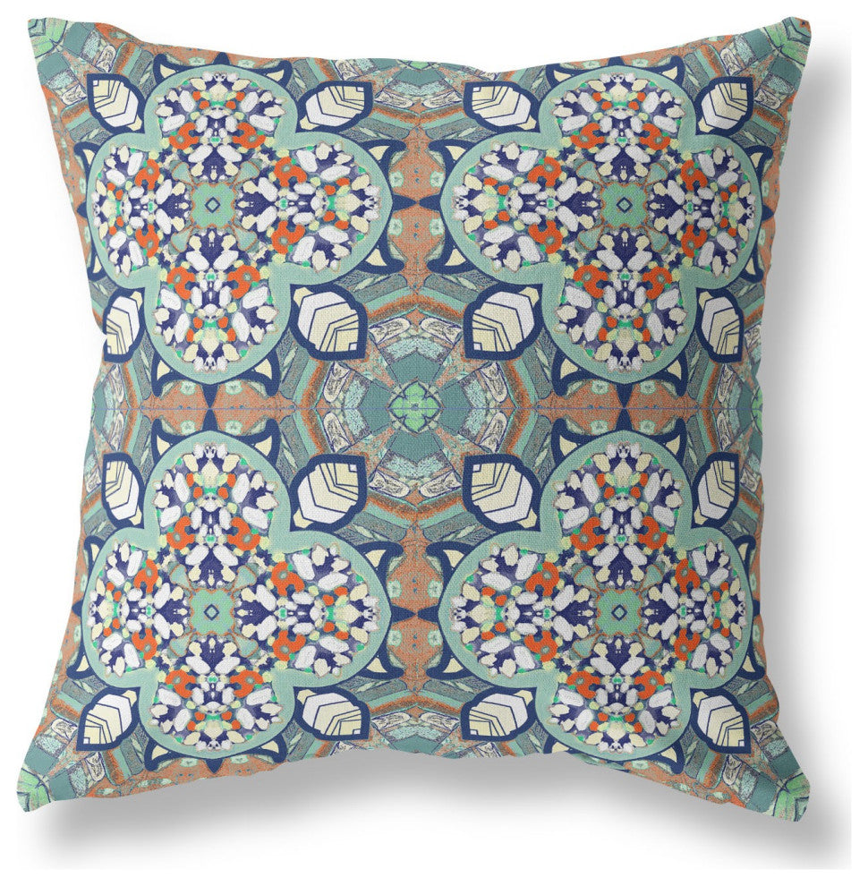 20" Green Orange Cloverleaf Boho Suede Throw Pillow