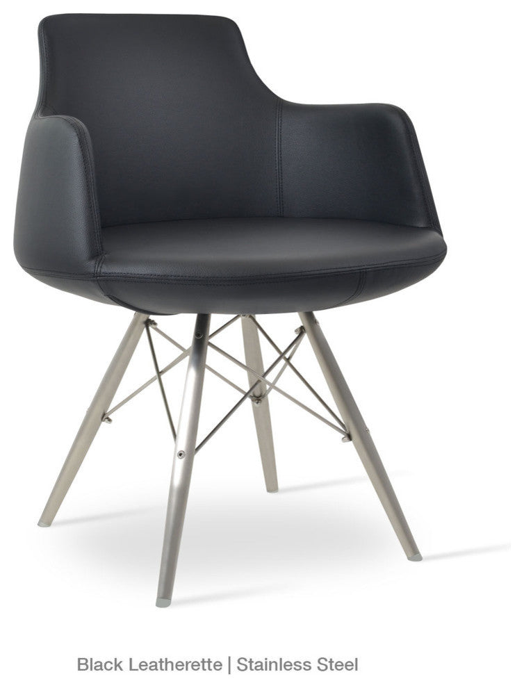 Dervish Mw Chair, Stainless Steel Base, Black Leatherette