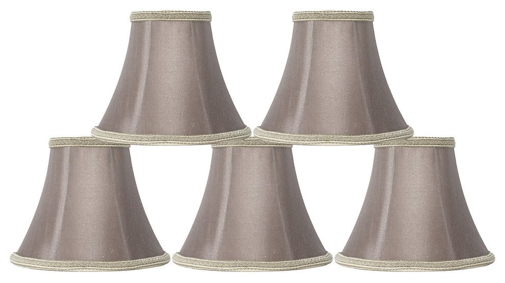 Silk Bell Chandelier Lamp Shade, 3x6x5", Taupe, Dark Braided, Set of 5