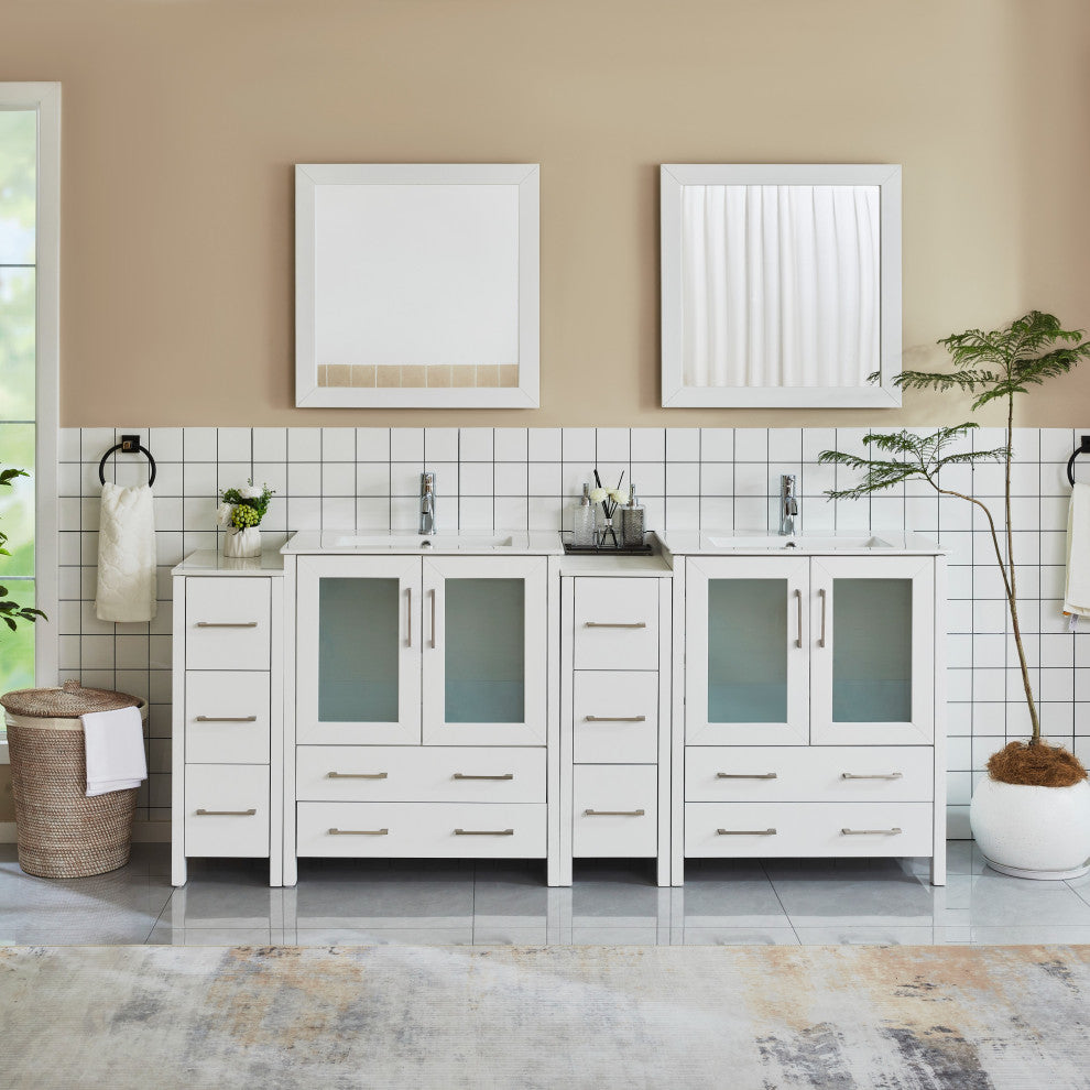 Vanity Art Vanity Set With Ceramic Top, 84", White