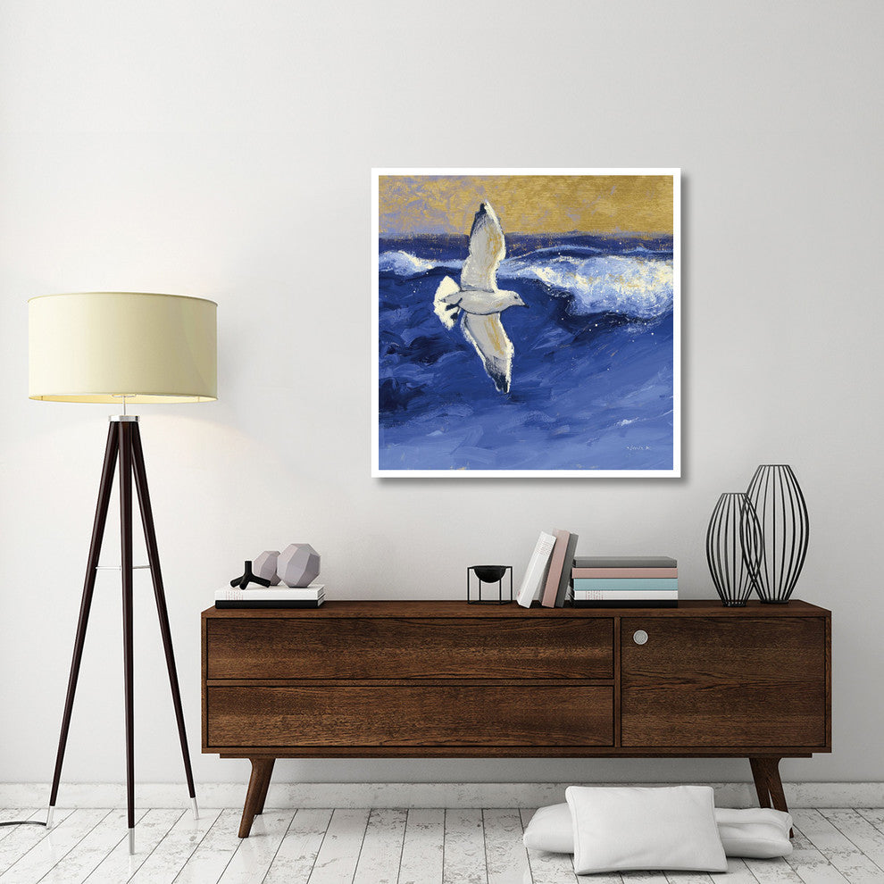 "Seagulls with Gold Sky II" Digital Paper Print by Shirley Novak, 42"x42"