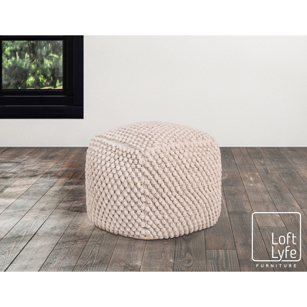 Loft Lyfe Theodora Ottoman, Hand Knitted, Cotton Yarn, Ivory
