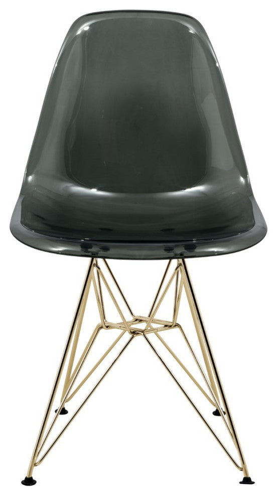 Dining Chair with ABS Plastic Seats Side Chair in Gold Chrome, Transparent Black