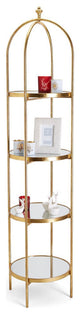 Two's Company Golden Etagere With 4 Mirror Glass Shelves and Decorative Finial