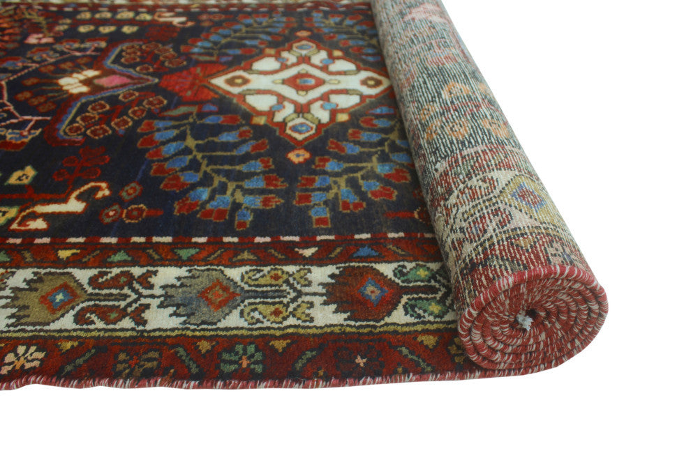 Fine Vintage Distressed Gulbarshin Navy/Ivory Runner, 3'6x9'10