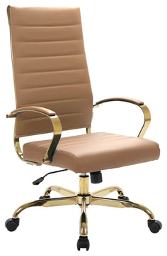 Mid-Back Leather Office Chair Adjustable Height Swivel  Conference Chair, Light Brown