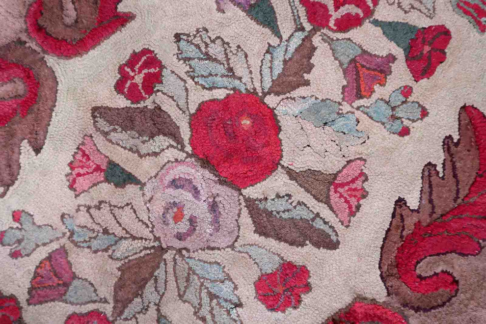 Handmade Antique American Hooked Rug 2.8'x5.5', 86cmx170cm, 1880s