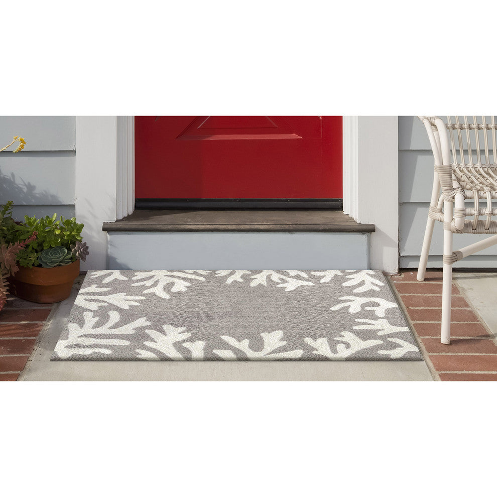 Capri Coral Border Indoor/Outdoor Rug, Silver, 2'x3'