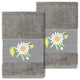 Linum Home Turkish Cotton Daisy 2-Piece Embellished Hand Towel Set, Dark Gray