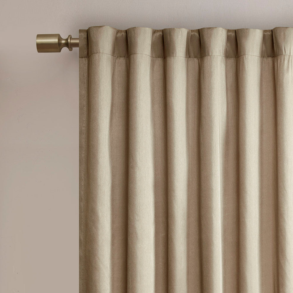 Madison Park Andora Embroidered Branches Faux Silk Window Panel, Blue, Tan, 95"