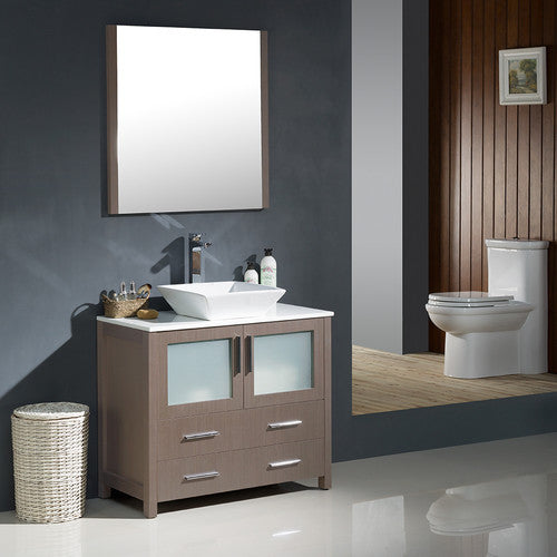 Torino 36" Gray Oak Modern Bathroom Vanity With Vessel Sink, FFT1045BN