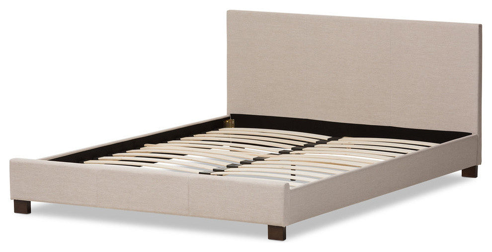 Elizabeth Beige Fabric Upholstered Panel-Stitched Platform Bed, Queen
