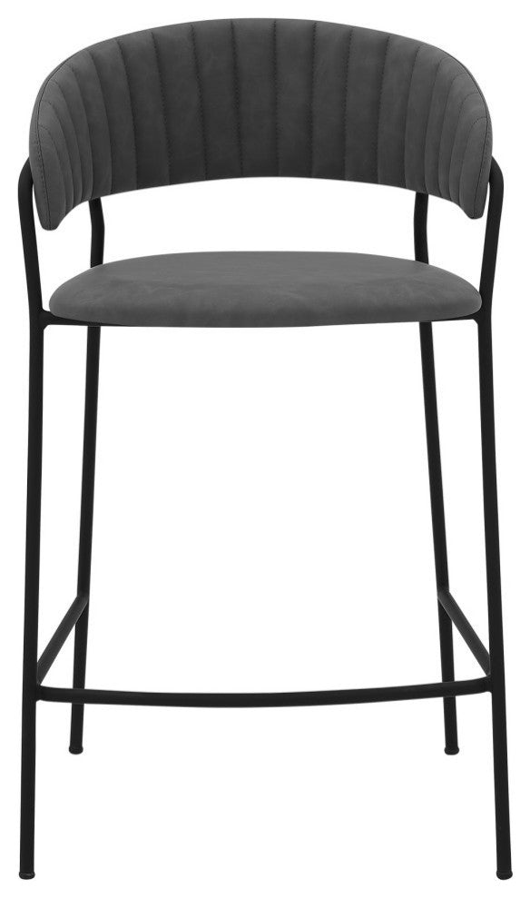 Nara 26" Faux Leather and Metal Counter Height Bar Stool, Black and Gray