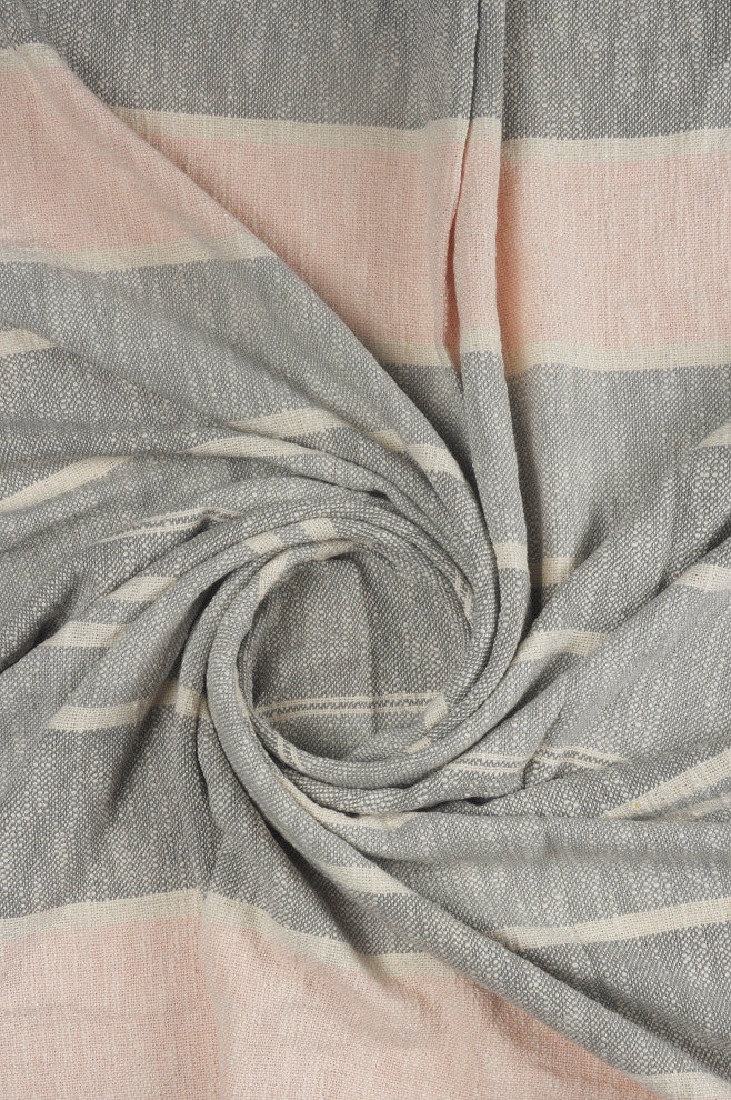 Touch of Blush Striped Throw Blanket With Fringe
