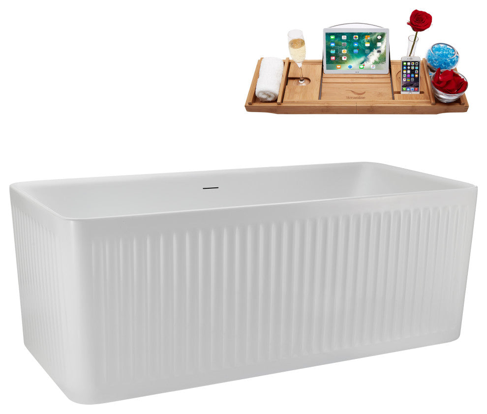 59" Streamline N5000BGL Soaking Freestanding Tub, Tray, Drain, Brushed Gold