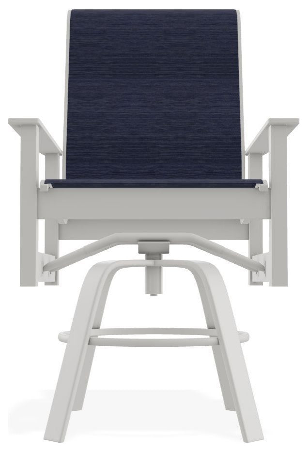 Leeward Sling Balcony Height Outdoor Swivel Armchair, Collect Indigo/Snow